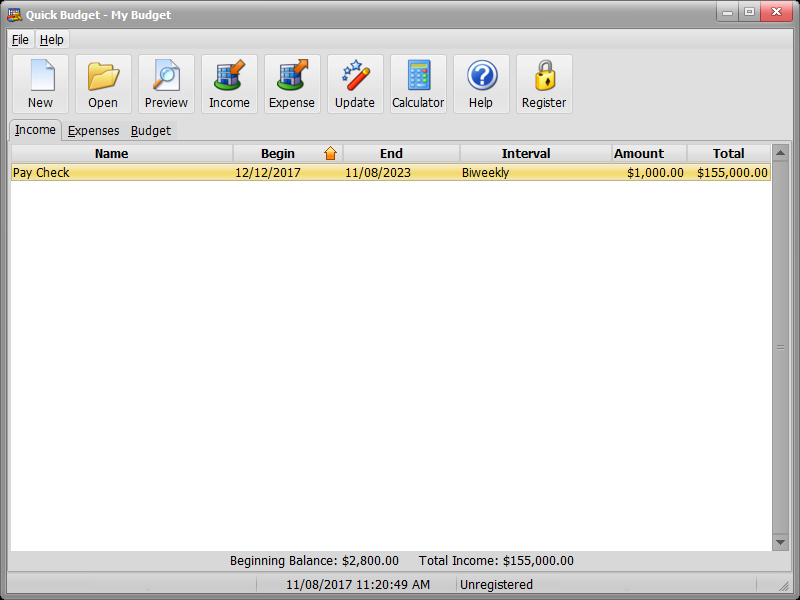Main Screen Income Tab Image