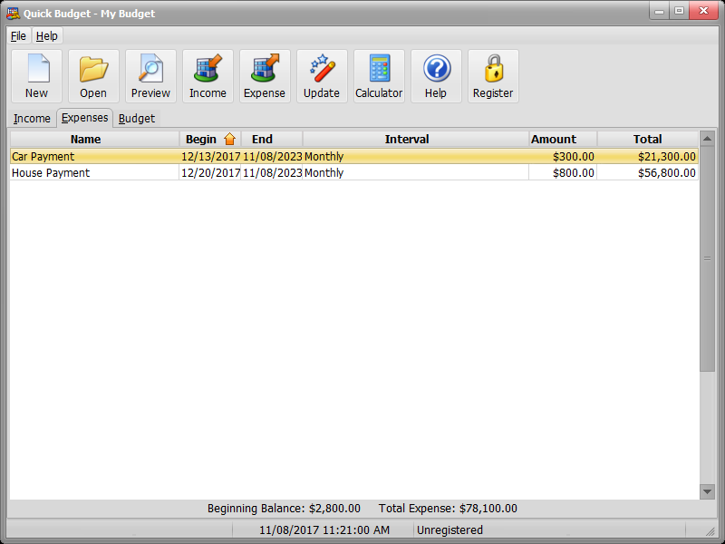 Main Screen Expense Tab Image