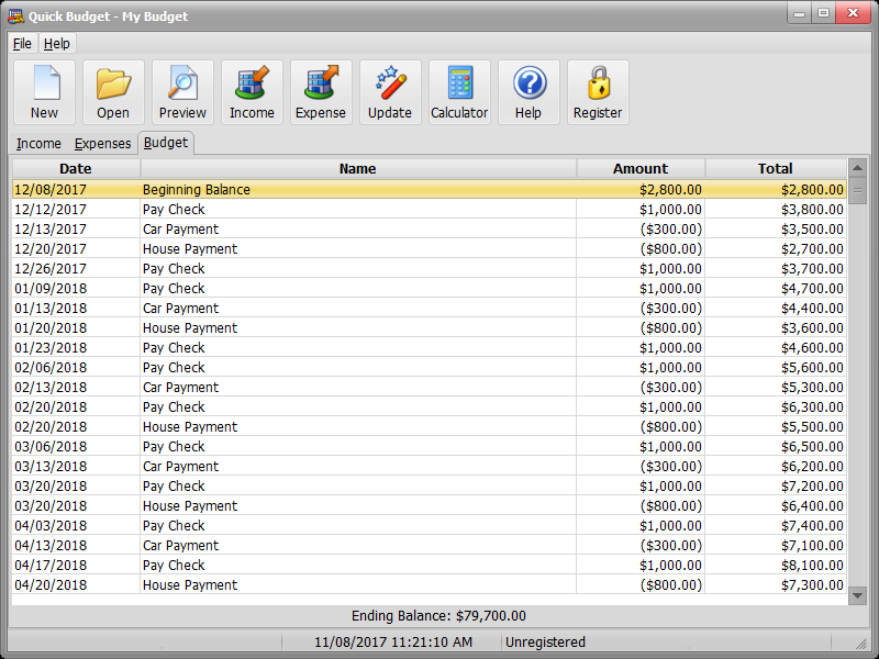 Main Screen Budget Tab Image